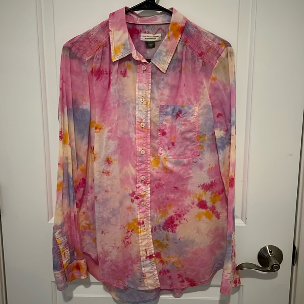 Pilcro Tie-Dye Button-Down Shirt in Pink, Purple & Yellow